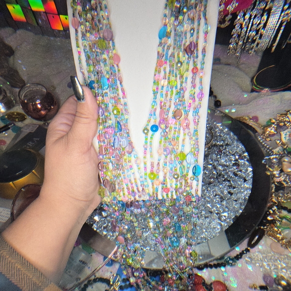 Joann Rivers Multicolor Pastel Seed Bead & Czech Glass Uranium Beaded Torsade - Picture 3 of 8